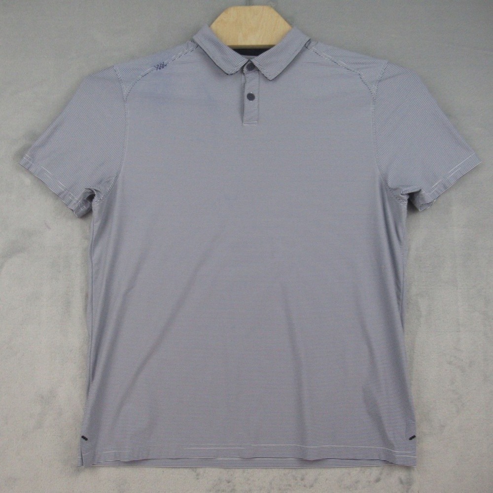 Rhone Polo Shirt Mens Large Blue Delta Pique Micro Stripe Short Sleeve 101381